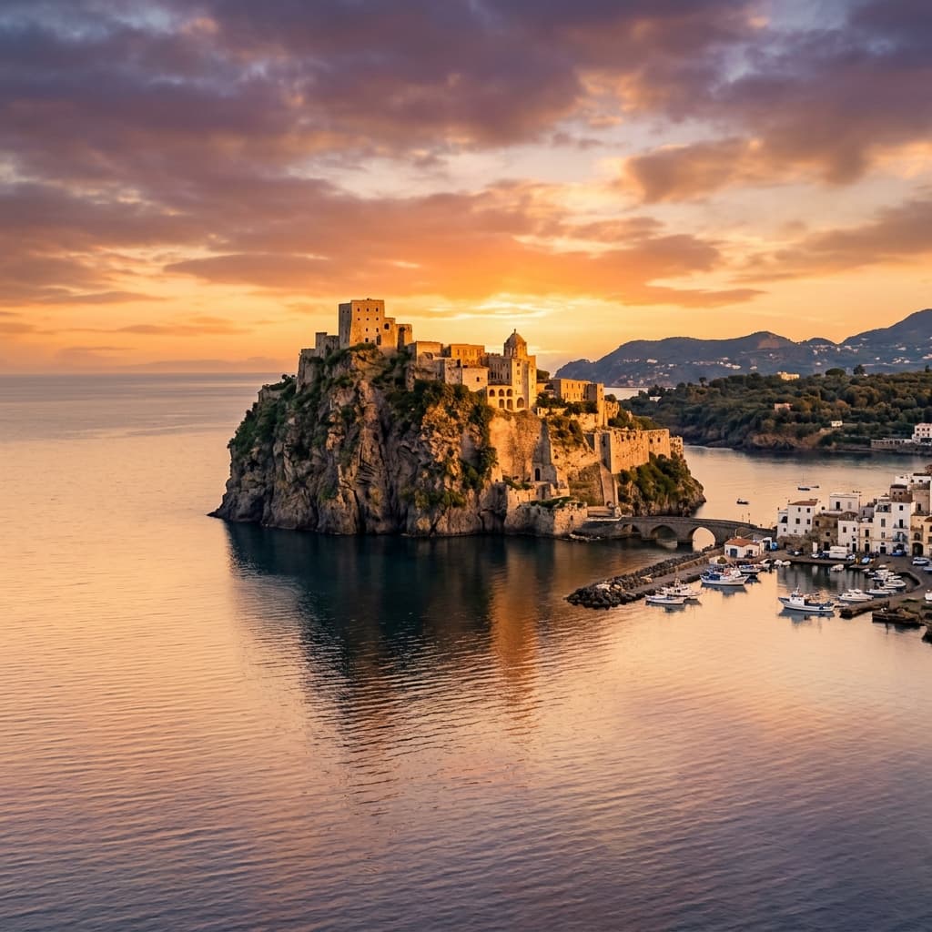 Ischia Castello Aragonese al tramonto